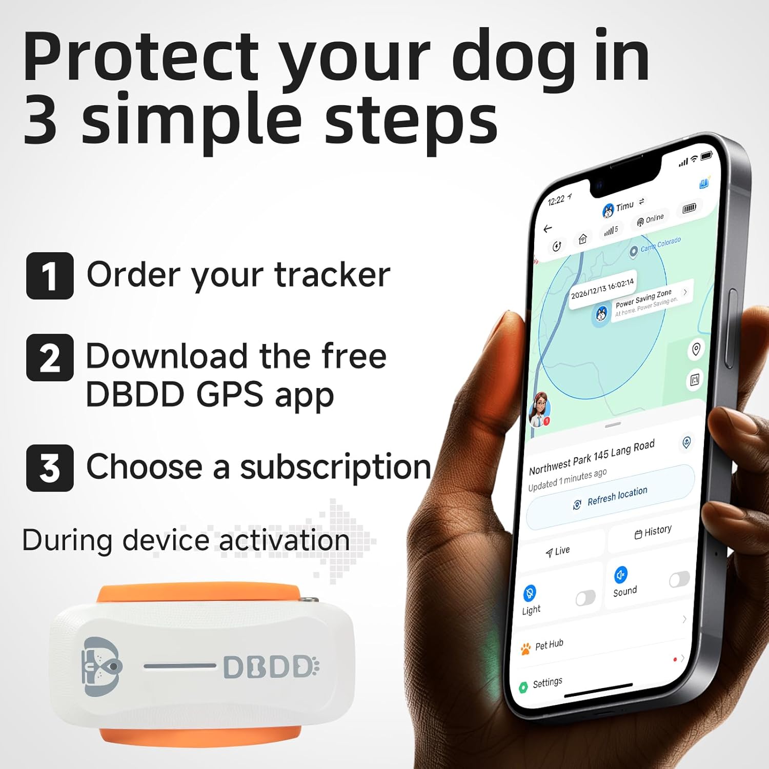AI GPS Tracker for Dogs (30lbs+), Real Time Location and AI Health Assistant, Electronic Fence, Waterproof, iOS and Android Universal (D5-White)
