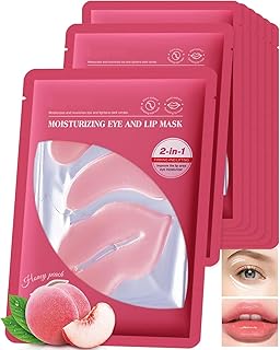 Peach Lip and Eye Masks, 20-Pairs Crystal Collagen Under Eye Patches for Dark Circles and Puffiness, Wrinkles, Fine Lines, Hydrating Moisturizing Lip Mask Skincare, Women's Day Gifts for Women