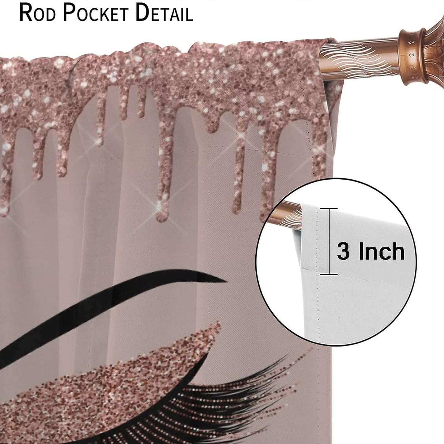 Pretty Eyelash Curtain Fashion Abstract Spark Rose Gold Drips (No Glitter) Hello Gorgeous Girls Bedroom Decor for Kitchen Living Room Rod Pocket Blackout Printed Window Drapes W63 x L63
