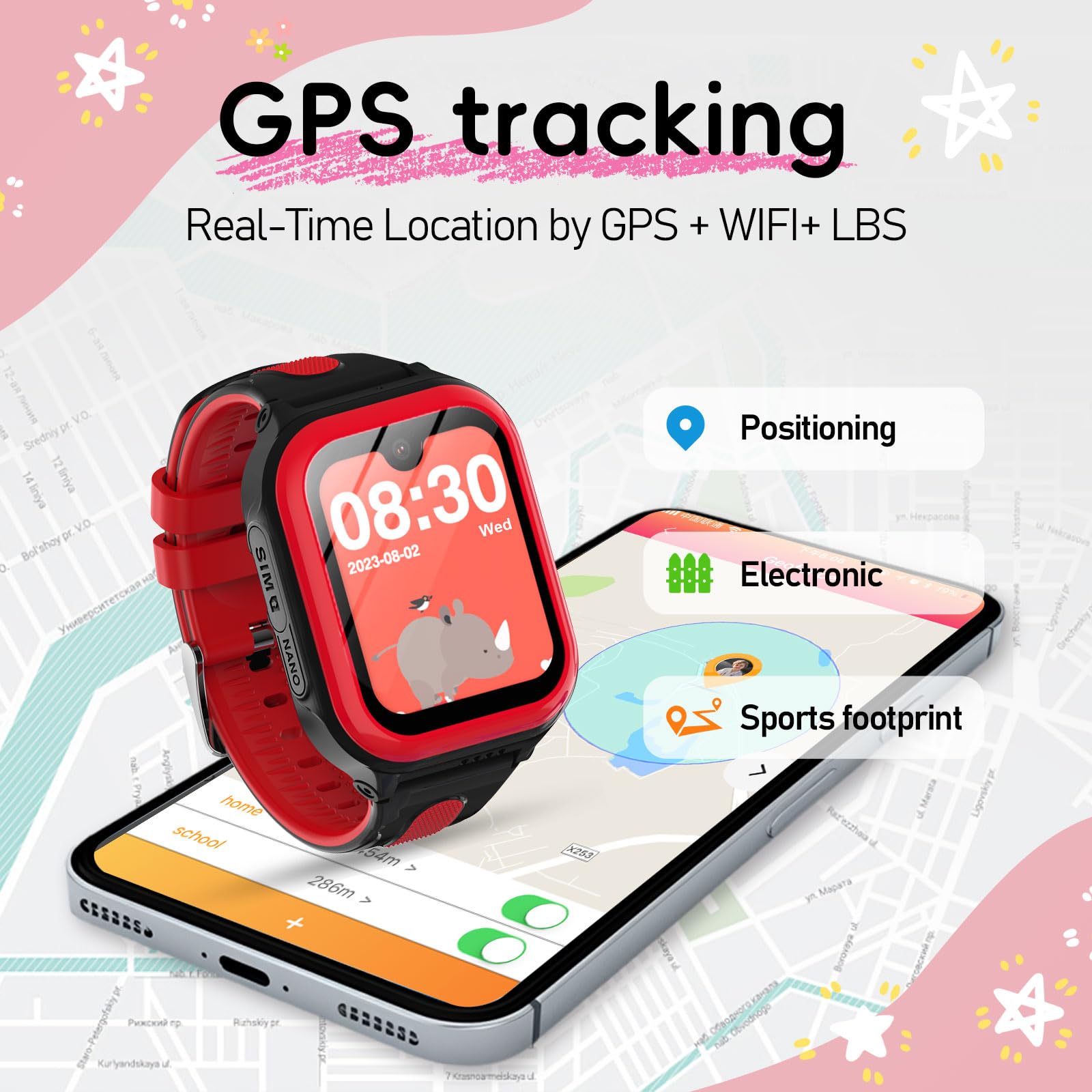 Wonlex 4G Smartwatch per bambini con scheda SIM, touch screen da 1,78 pollici, con videochiamate, chat vocale, SOS, fotocamera, musica, pedometro, regalo di compleanno per ragazze e ragazzi 8-12 anni