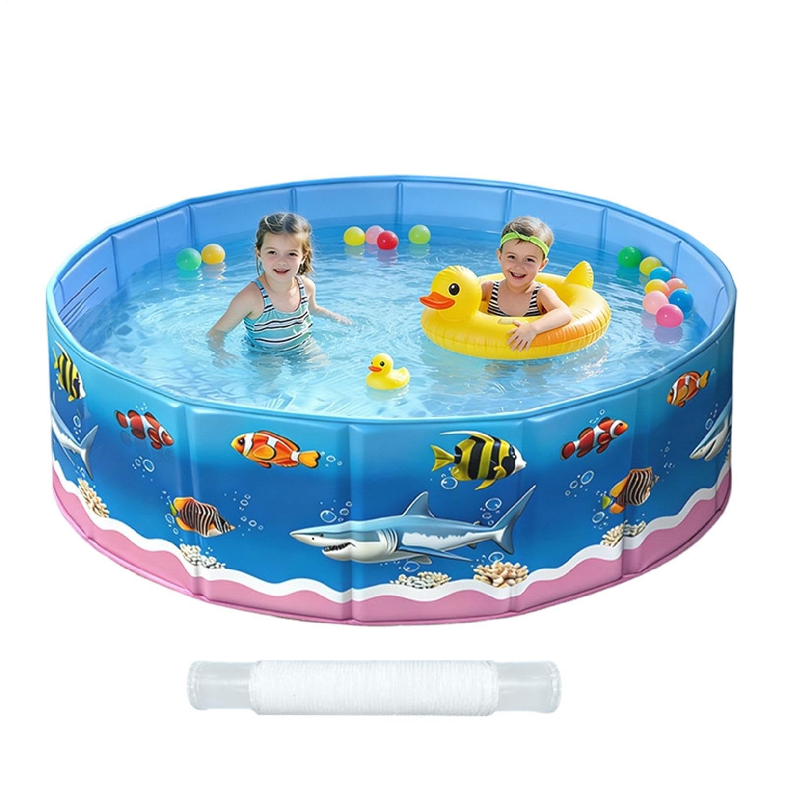 Mimoqk Outdoor Swimming Pool, Round Rigid Design Tub, Foldable Non-Inflating Pool Cartoon Patterned – Perfect for Backyard Summer Swimming and Water Games