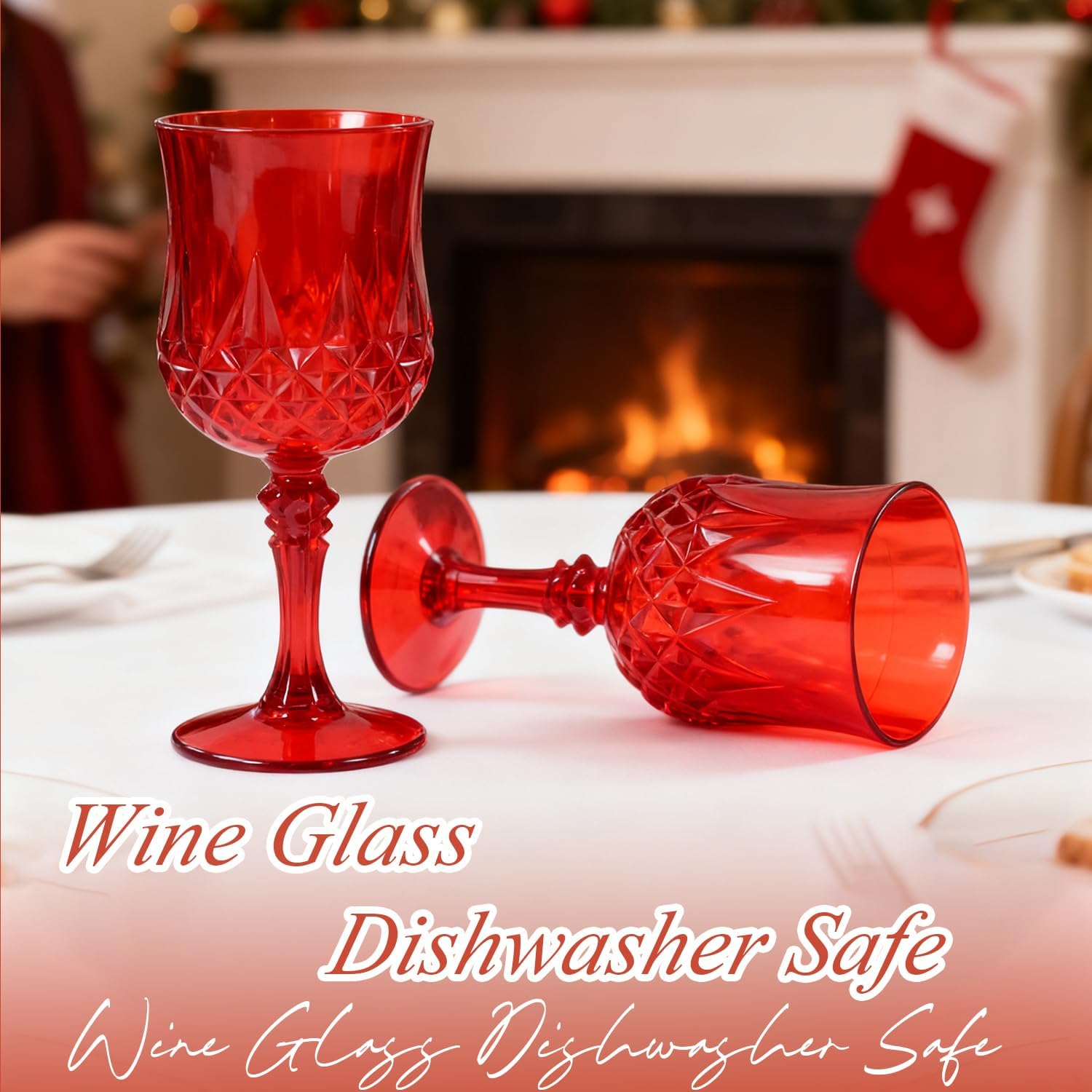 24 Pcs 7 Oz Plastic Goblets for Parties, Red Plastic Wine Glasses Vintage Champagne Whiskey Crystal Water Goblets for Home, Office, Bars, Wedding, Ribbed (24, Red) - Image 3