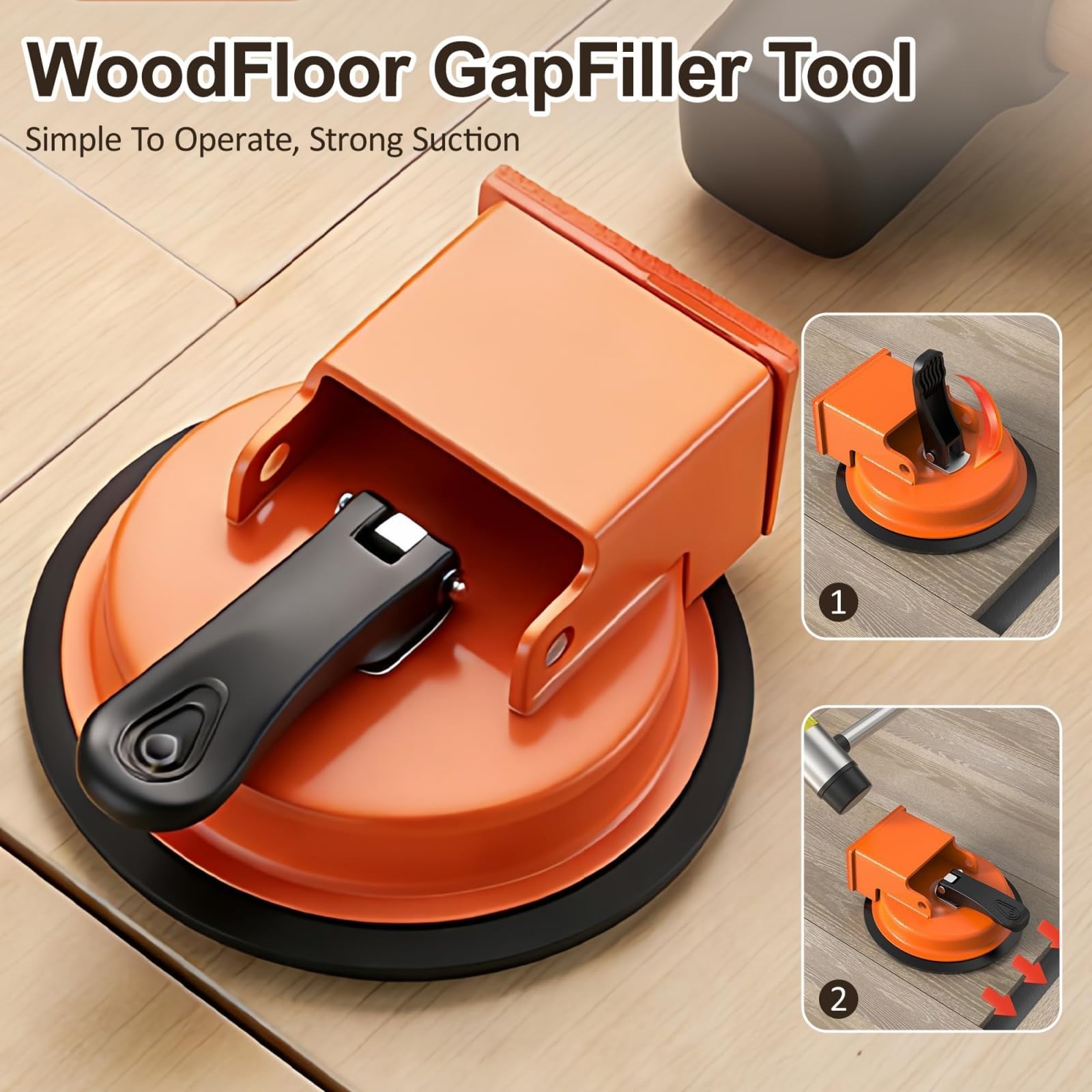 Floor Gap Fixer Tool, 2026 New Heavy Duty Floor Suction Cup Tool for Gaps, Enhanced Vacuum Suction Cup, Flooring Gap Repair Tool for Laminate, Vinyl, Wood & Tile Flooring (Orange) - 3