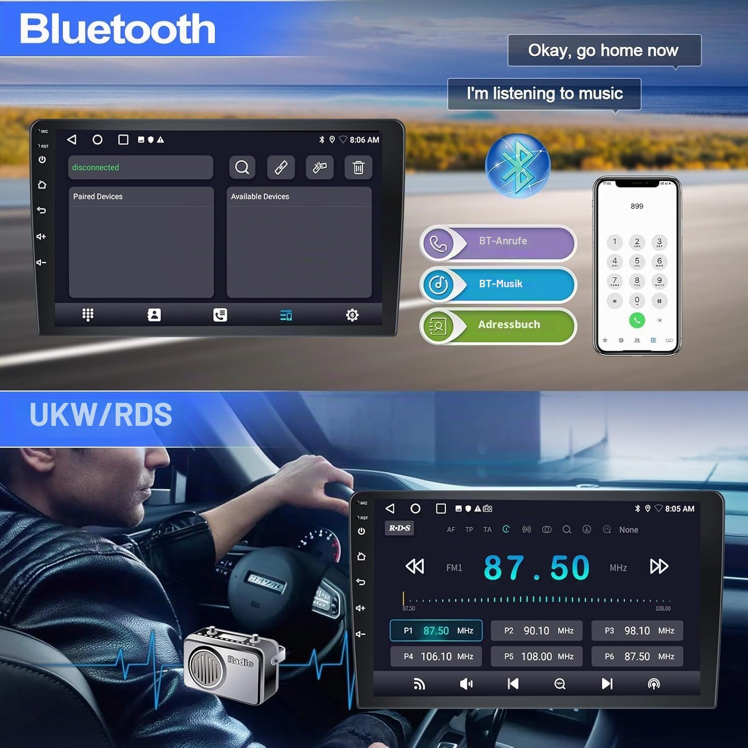 CAMECHO 2G+64G Android 15 Autoradio Opel Corsa D/Astra H/Zafira B/Meriva A/Combo C für mit Carplay & Android Auto, 7'' Bildschirm mit Bluetooth Navi WiFi FM RDS+Rückfahrkamera