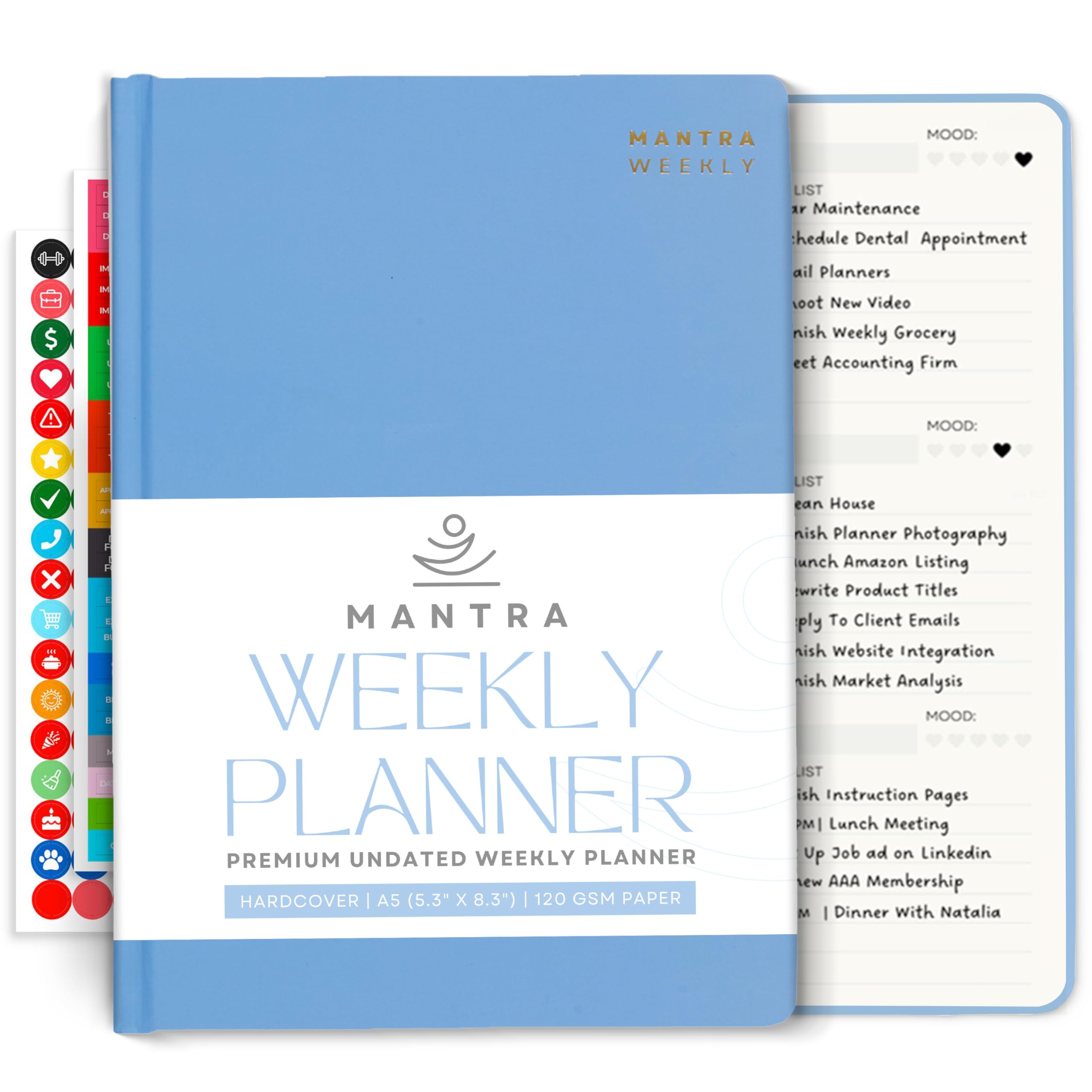 Terminplaner 2026, Tagebuch und Dankbarkeits-Tagebuch mit To-Do-Liste, persönliche Pflegehinweise und Gewohnheits-Tracker, 14 x 21 cm, Blau