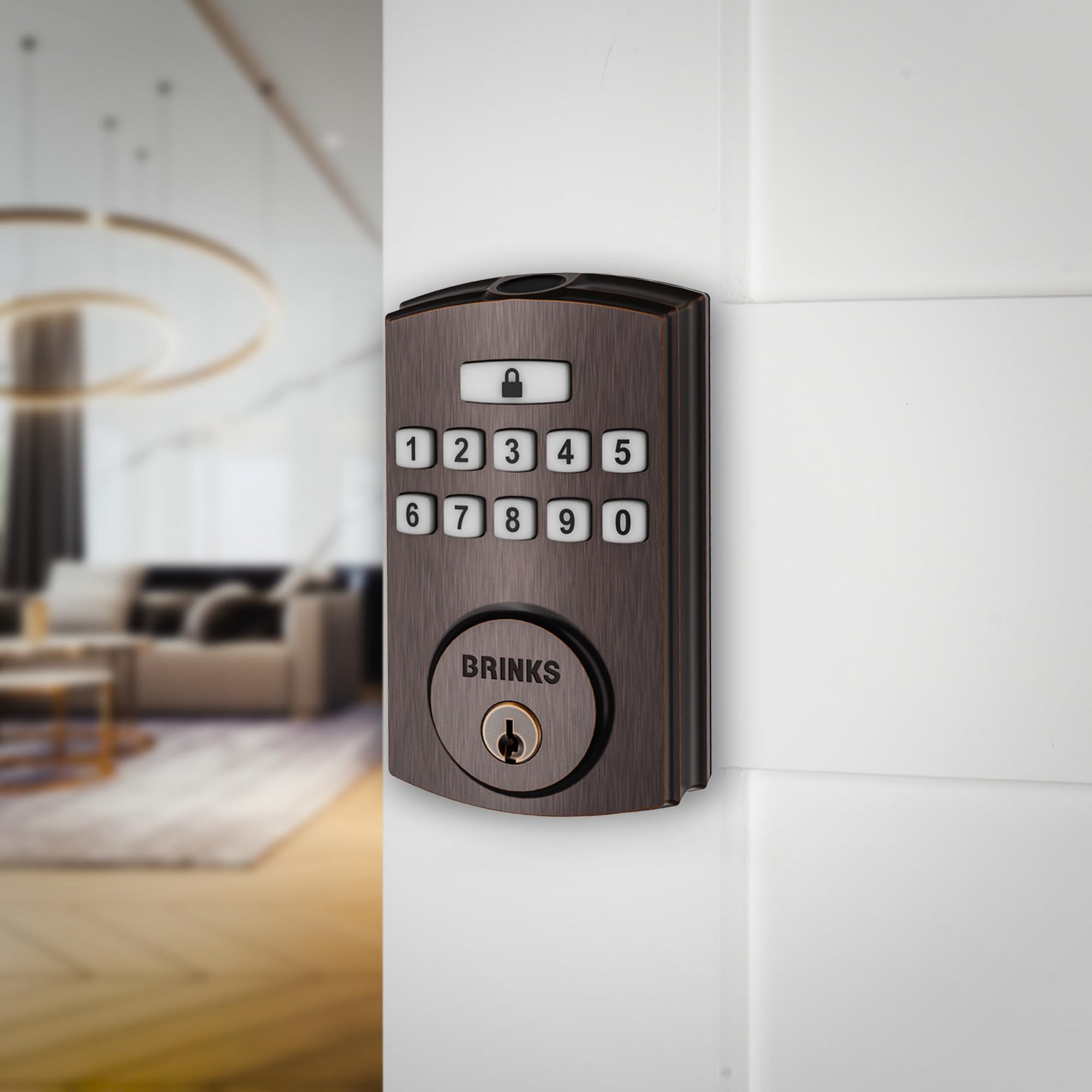 Brinks Serratura elettronica per porta d'ingresso, con tastiera e impronta digitale, serratura intelligente ad alta sicurezza per porta d'ingresso, fino a 50 codici utente, chiusura automatica, bronzo