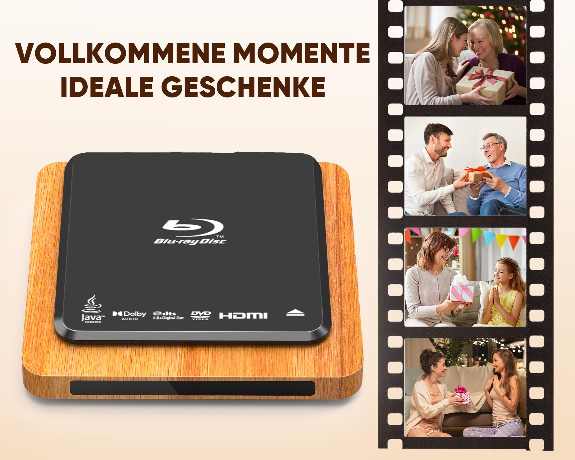 Blu Ray Player 1080P Full HD, Region B/2 Blu-ray & All Region DVD Player, Dolby Audio, HDMI/AV/USB, PAL/NTSC, HDMI & AV Kabel, kompakter DVD Blu-ray Player für TV & Heimkino