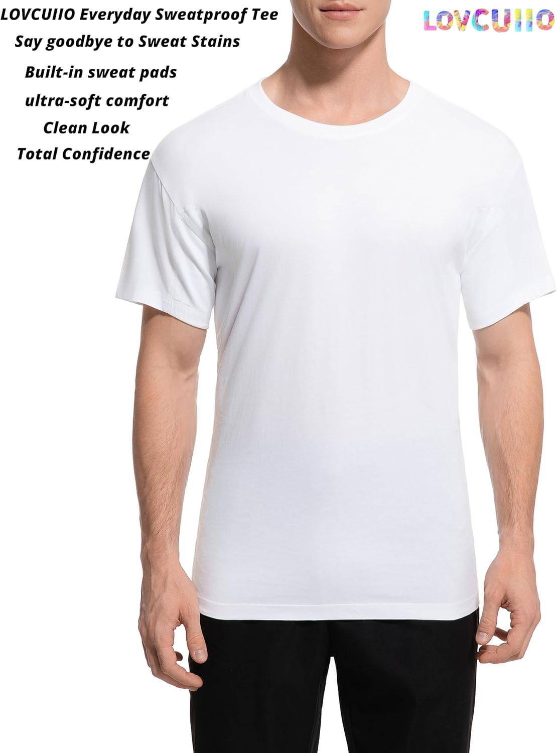 Men's Sweatproof Undershirt - Crew Neck Short Sleeve Cotton T-Shirt, Original Fit with Built-in Underarm Sweat Pads