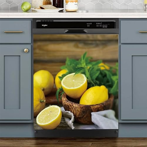 Adhesivo para el hogar, imán magnético para puerta de refrigerador, diseño de limón, para lavaplatos, limón, para gabinete, 23 x 26 pulgadas