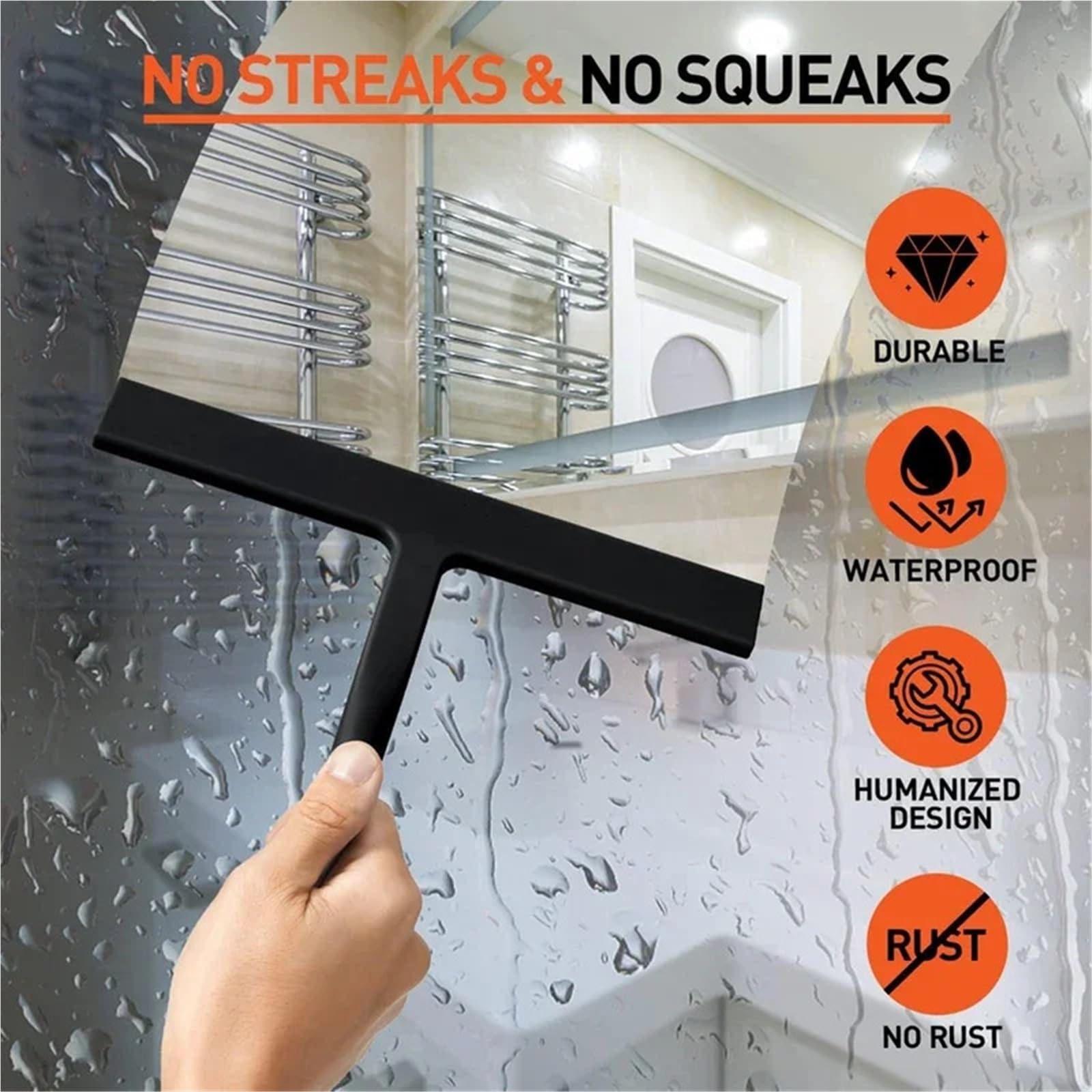 Duschabzieher Silikon-Rakel, streifenfreie Reinigung, Duschabzieher for Glas, Badezimmer, Duschtüren, Spiegel, Fliesen, Autofenster(Black with Holder)