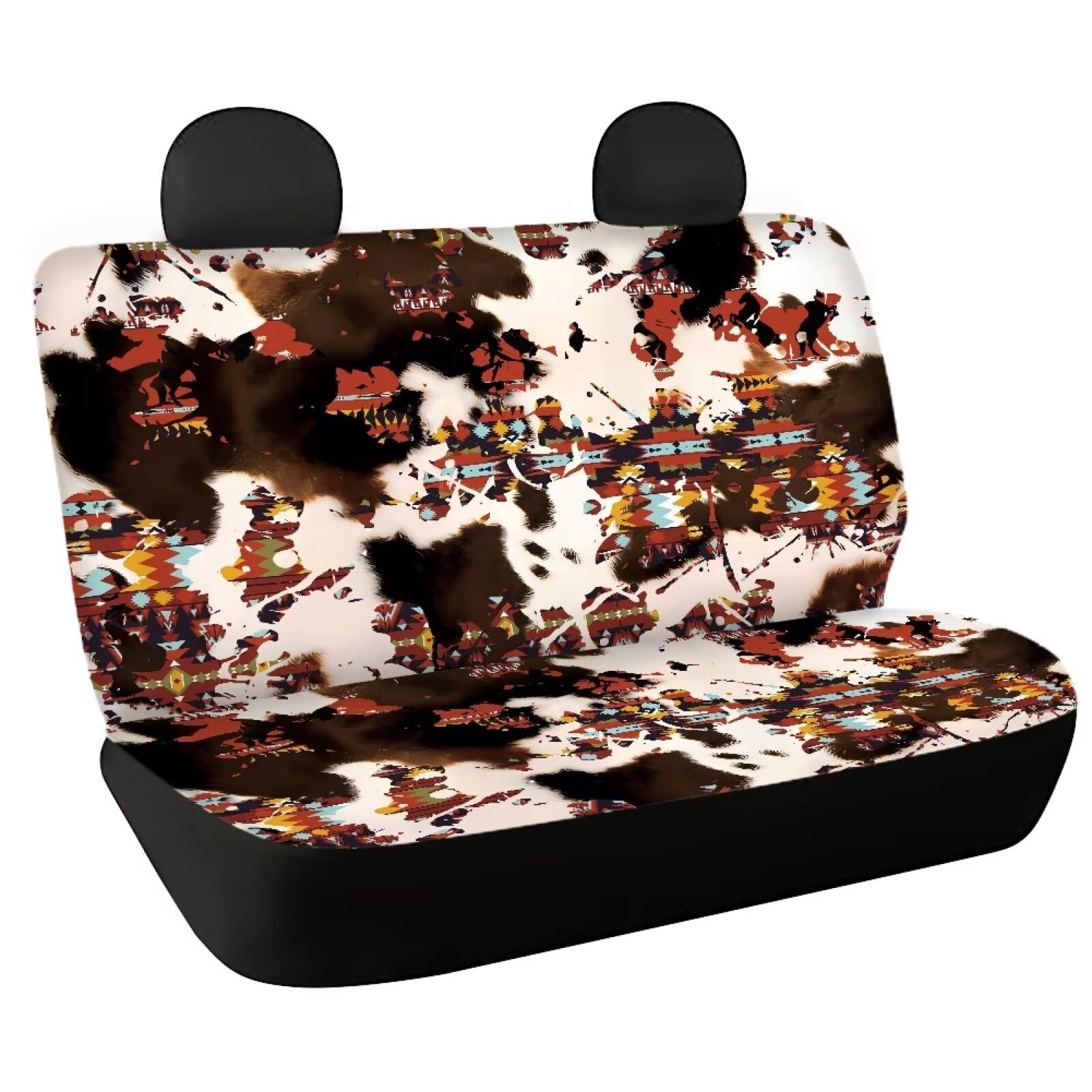 Binienty Dirty Splash 2 Pcs Universal Fit Auto Bench Seat Covers, Cow Print Car Back Seat Covers for Dogs Kids, Car Interior Decor Accessories