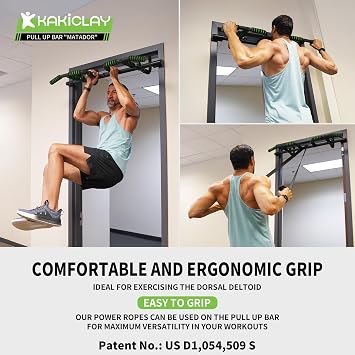 KAKICLAY New Upgrade Pull Up Bar for Doorway with Ergonomic Grip - Upto 440 Lbs Capacity, No Screwing or Slipping - USA Original Patent, Designed, Shipped,