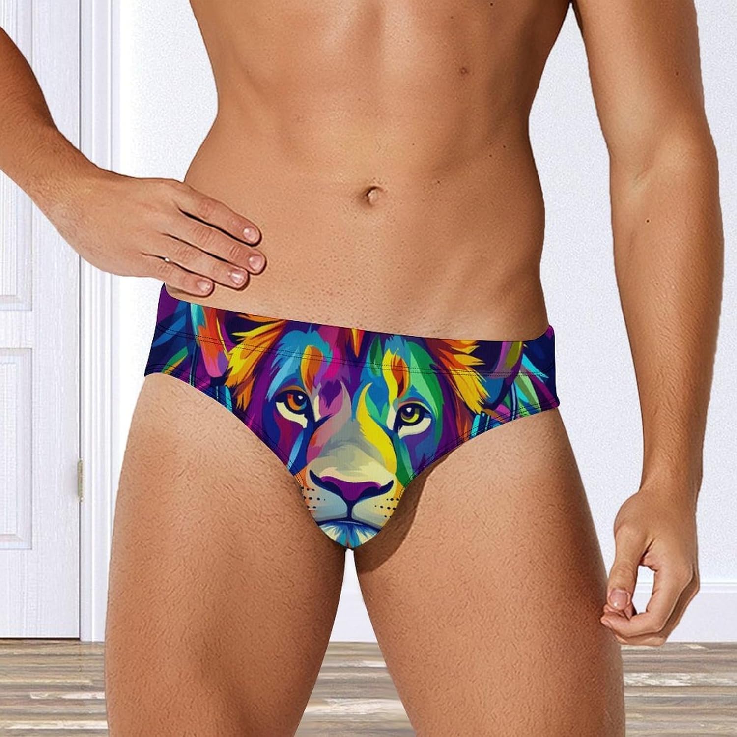 Colorful Lion Music Men's Swimsuit Brief Sexy Bikini Briefs Retro Printed Swimwear Quick Dry Swimming Trunks 3X-Large