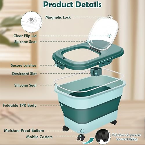 Miniatura 2 de Contenedor de almacenamiento de alimentos para perros, contenedor hermético plegable de 20 libras para alimentos para mascotas con ruedas, cuchara,