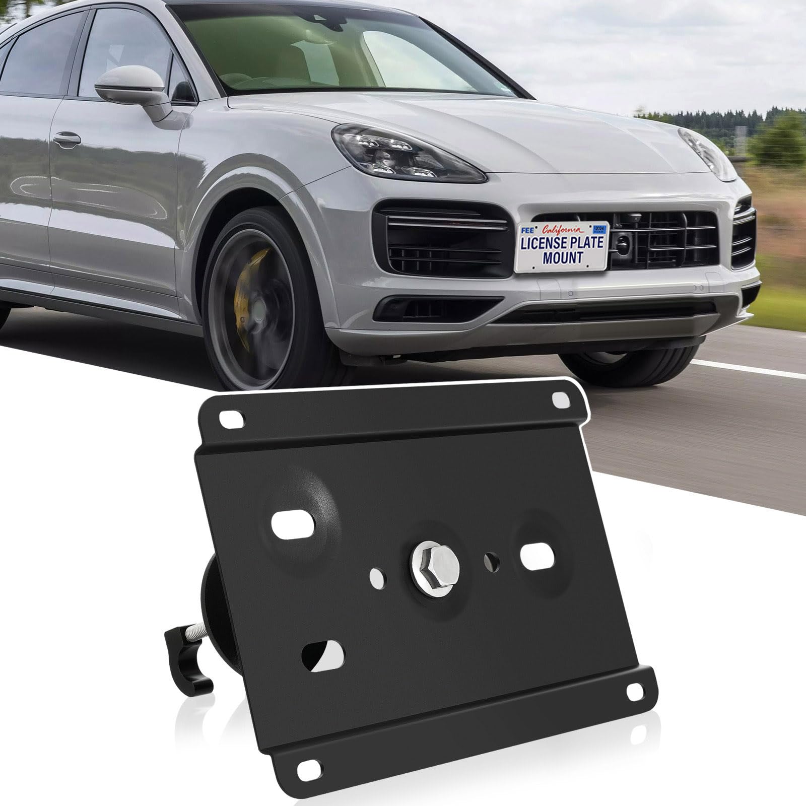 JIAHCN New Front Bumper License Plate Mount Kit Compatible with Porsche Cayenne Turbo 2019-2023 No Drill Front Grille License Plate Bracket Holder