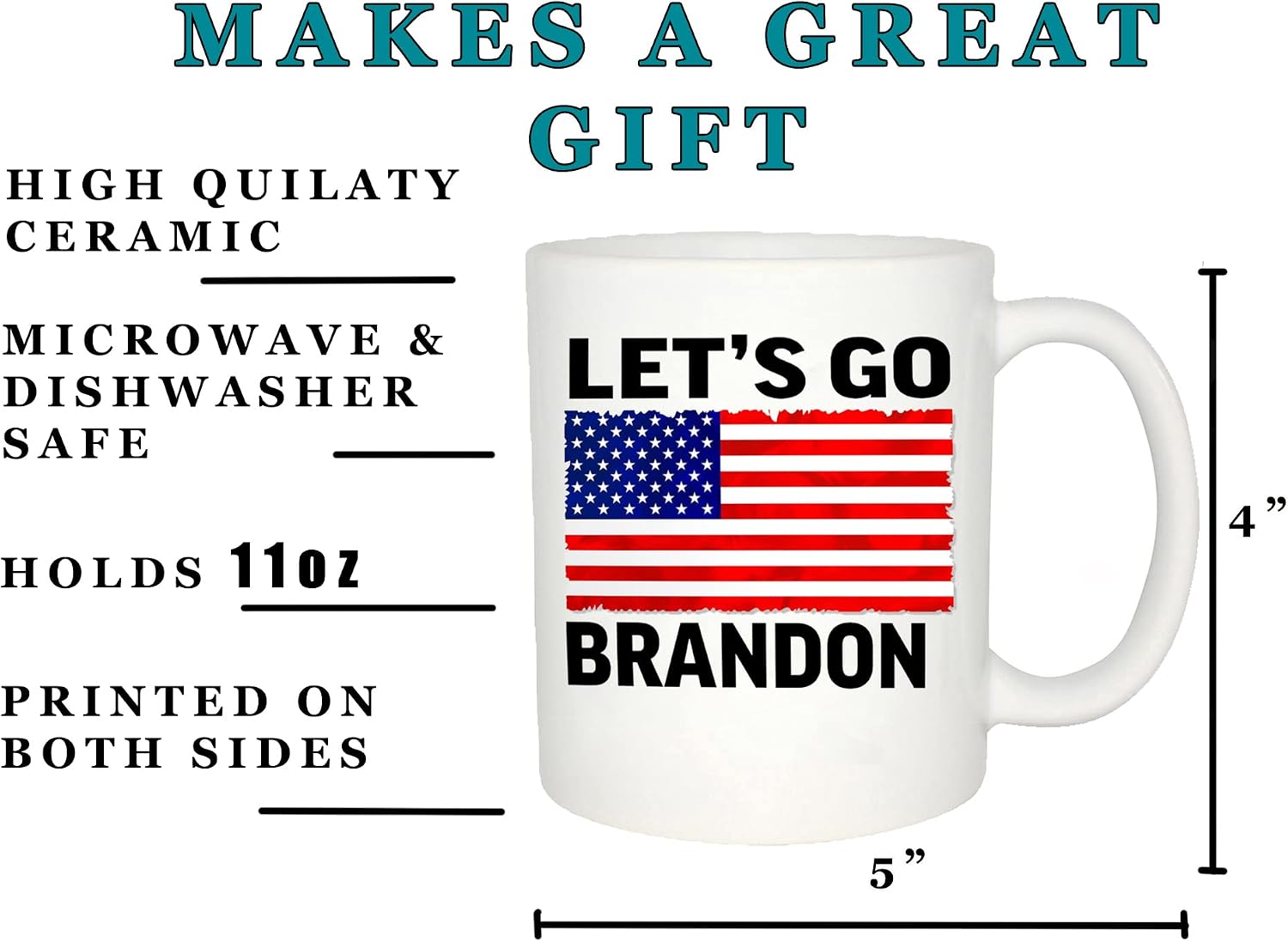 Rogue River Tactical Funny Novelty Coffee Mug- Let's Go Brandon Cup, Great Idea for Gift, 11 Oz, White