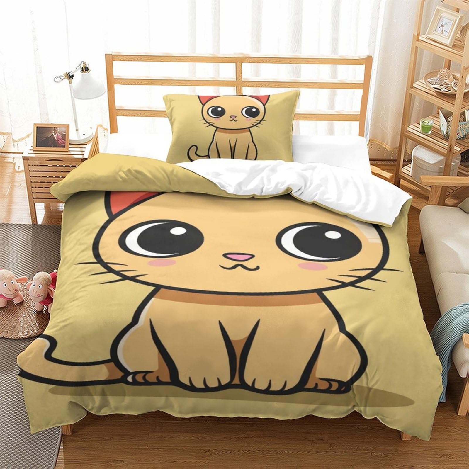 Housse de couette chat 3D 135x200cm en microfibres pour lit simple