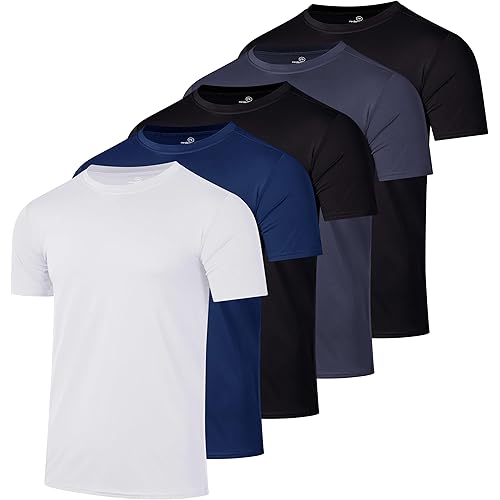 Real Essentials 5 Pack: Men’s Short Sleeve Dry Fit T-Shirts – Moisture Wicking Athletic Workout Gym Fitness Casual Tees