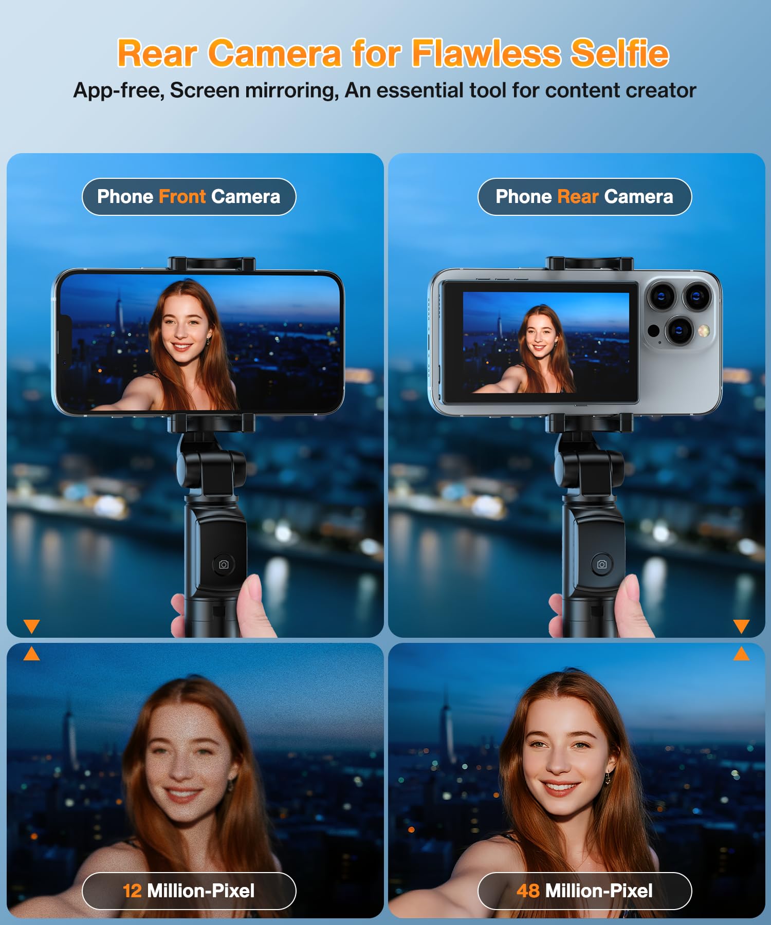 Phone Vlog Selfie Monitor Screen, Axrye Caméra arrière sans fil 1080P avec fixation magnétique et télécommande, haut-parleur intégré, compatible avec iOS, Android, YouTube, TikTok, streaming en direct