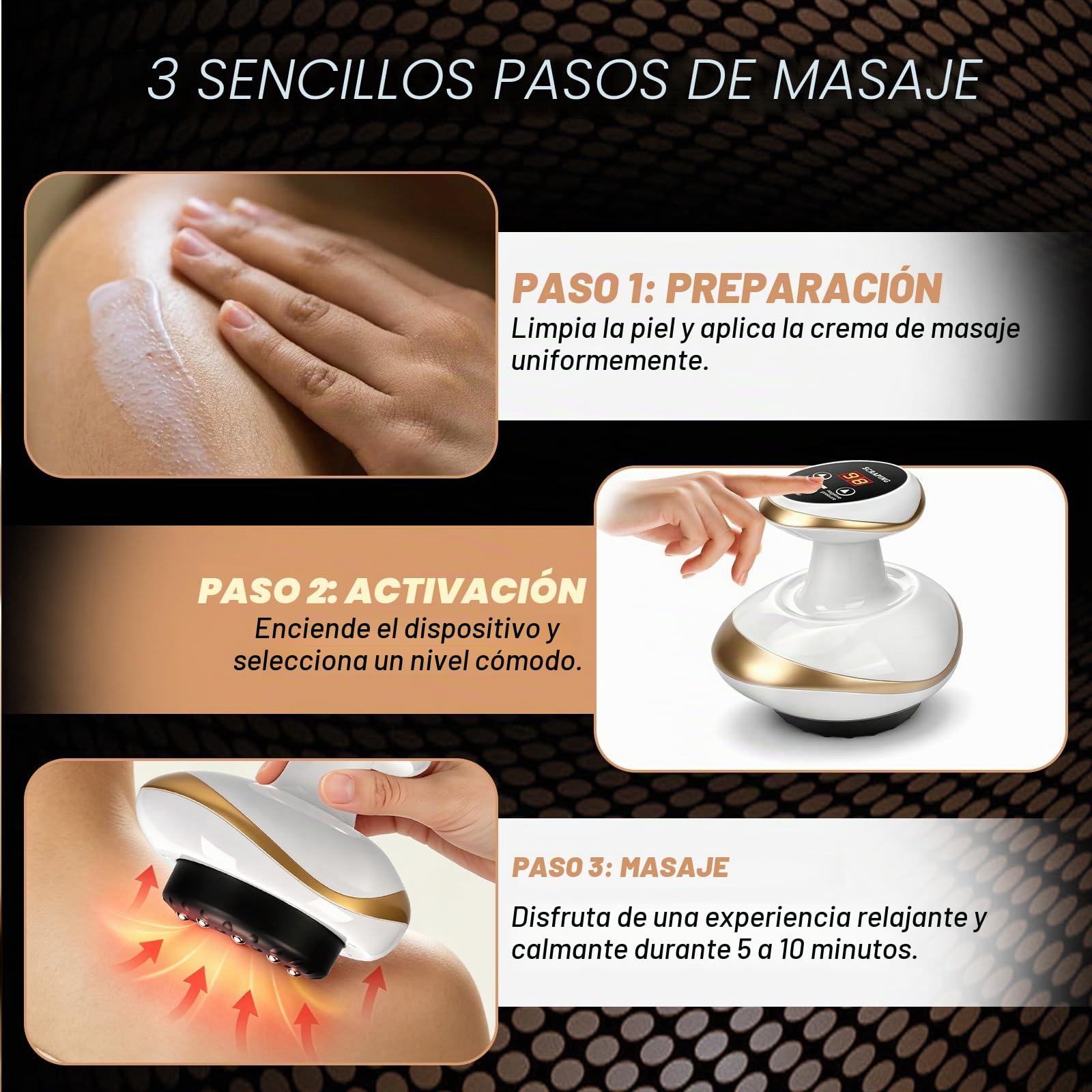 Maquina Celulitis 4 en 1, Masajeador Anticelulítico con Luz Roja y Calor, 9 Modos Vacum Vacuvia, Portátil y Recargable, Masajeador eléctrico GuaSha para Celulitis en Abdomen, Cintura y Brazos