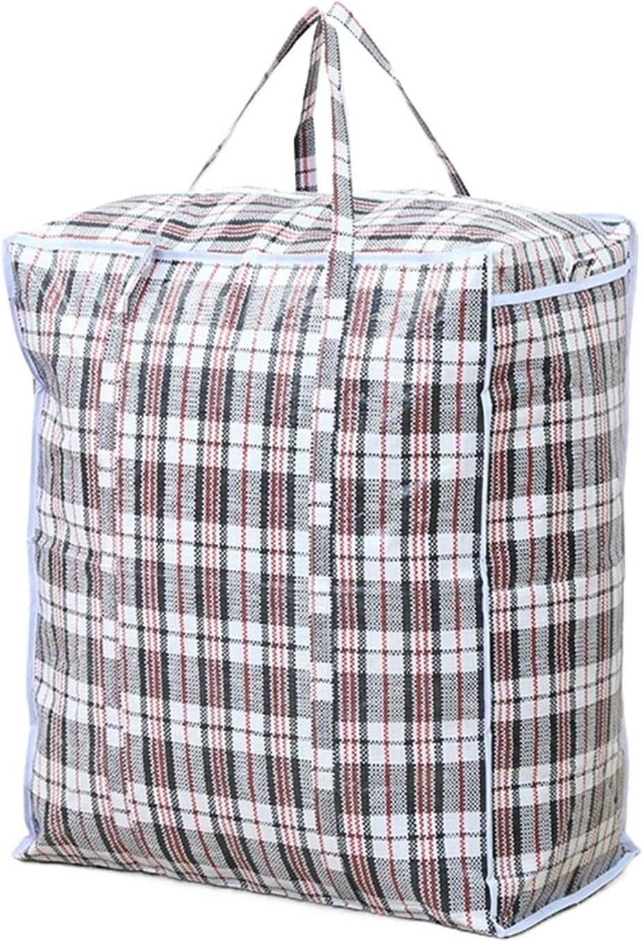 Thicken Portable Woven Plaid Storage Bag, Moving Shopping, Travel Packing, Large-Capacity Clothes Sorting Quilt(Black B,50x55x30)