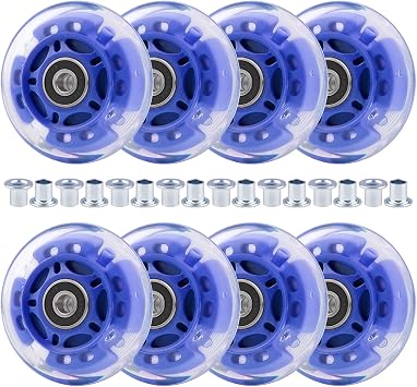 8pcs 72mm inline Skate Wheels Blue Flashing Wheels for Kids and Youth Beginners Childrens Inline Skates Indoor/Outdoor Use Blue, 72mm