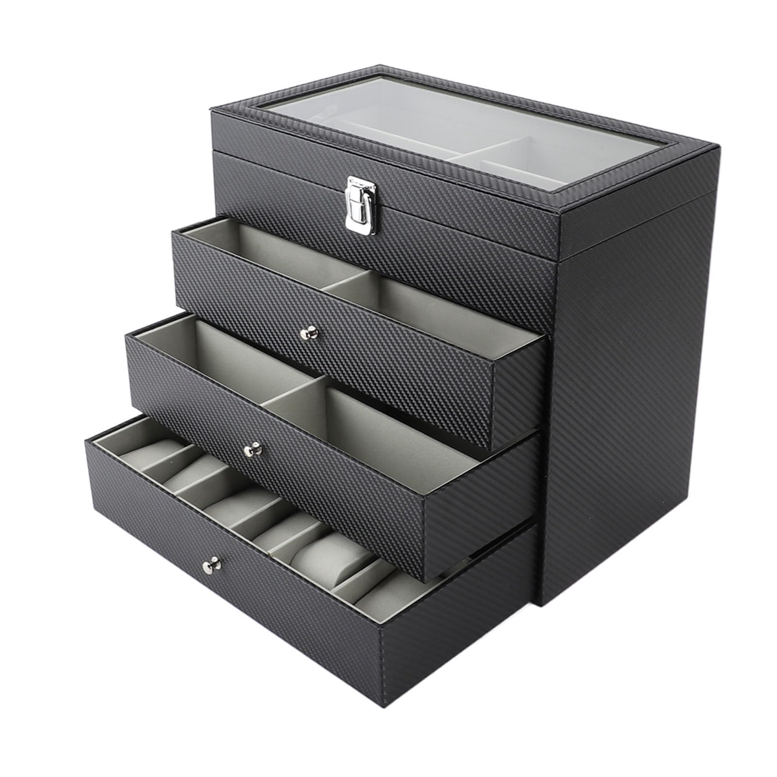 Warstwa Okulary Włókno Węglowe Szary 4 Poziomy 27 Slotów Okulary Przechowywanie Organizator Home Box