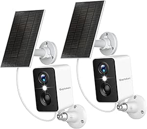 Septekon 2K Security Camera Outdoor Wireless,Flood Light WiFi Battery Camera with Solar Panel,PIR Human Detection with 3MP Color Night Vision, 2-Way Talk, IP66 Waterproof-White,2Pack asin的图片