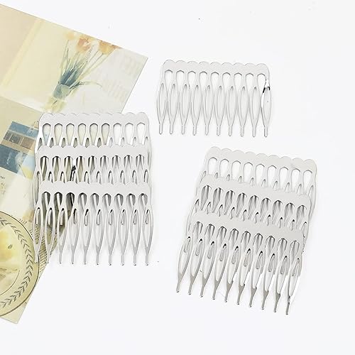 Miniatura 7 de Lawie Paquete de 20 peines laterales de metal plateado a granel de 10 dientes para el cabello, para manualidades, manualidades, manualidades, para