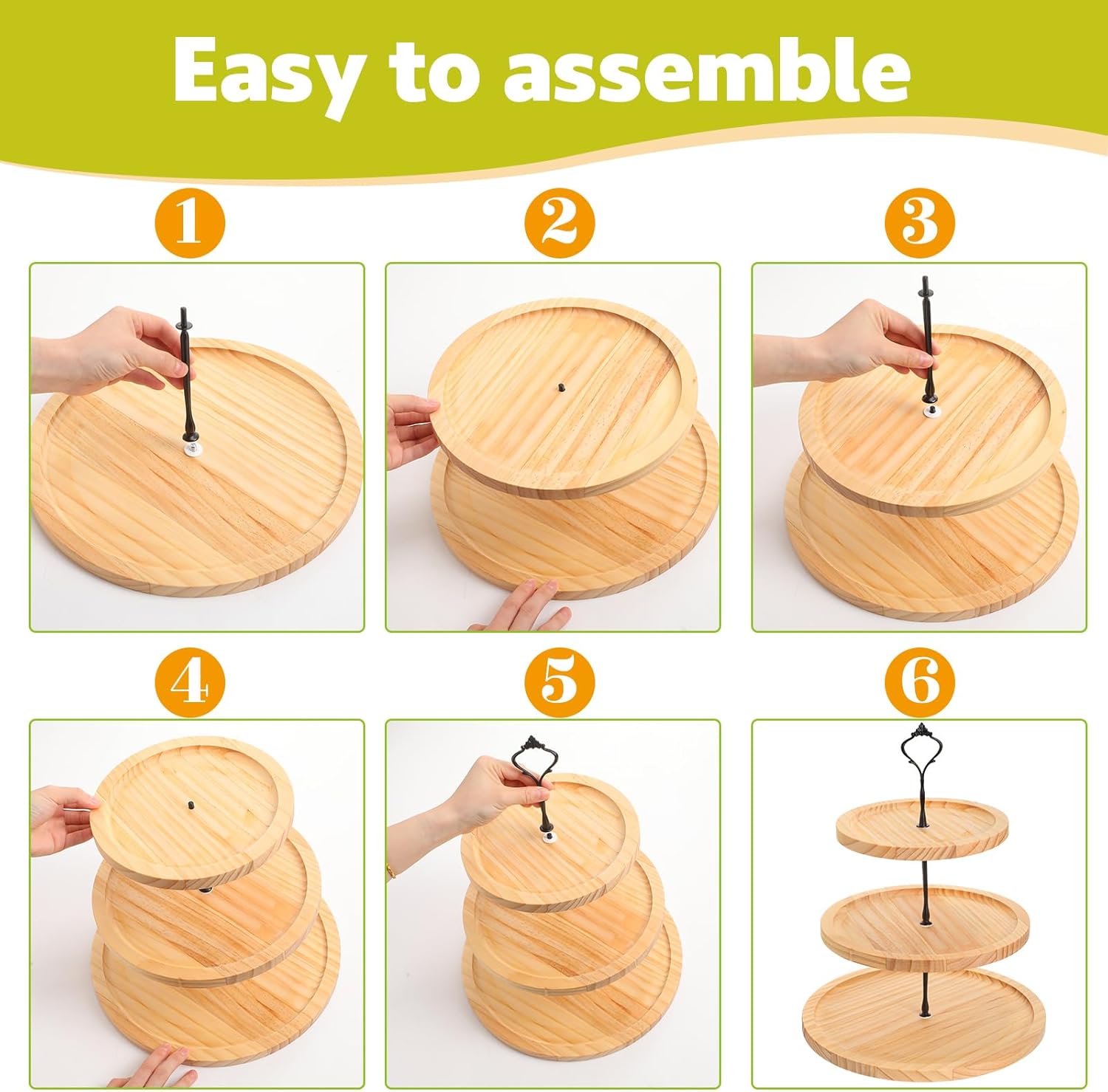 5 Pcs Wooden Cupcake Stand Set 3 Tiered Display Shelf Round Rotatable Cupcake Stand Cake Tower Wood Rectangle Cake Tray for Dessert Table, Festivals, Wedding Party(Light Color)