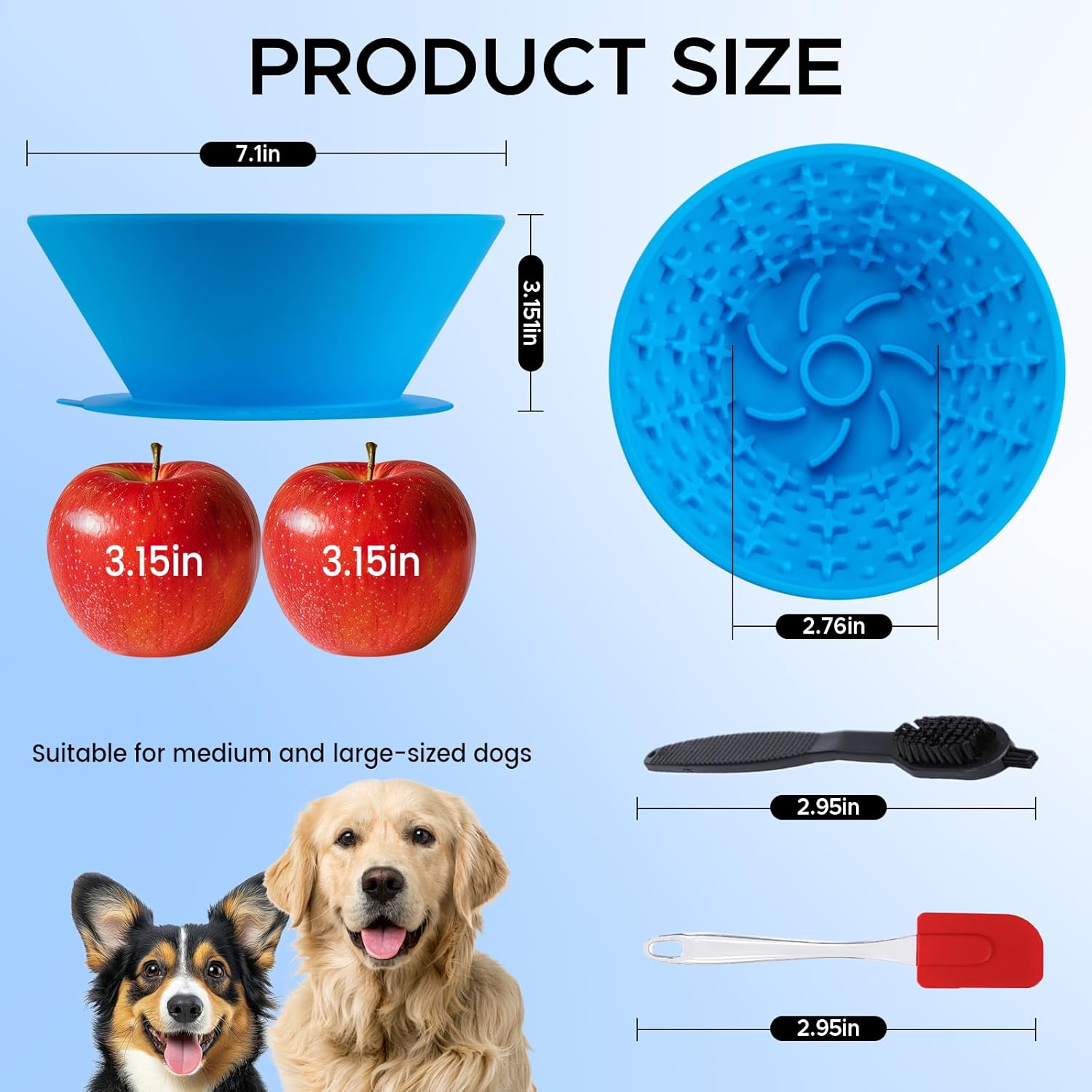 Dog Lick Bowl – Silicone Lick Mat for Dogs,Freezer-Safe, Slow Feeder, Non-Slip Base, Includes Brush & Scraper, Large Opening for Anxiety Relief & Oral Health, Ideal for Frozen Treats (Blue)-Large