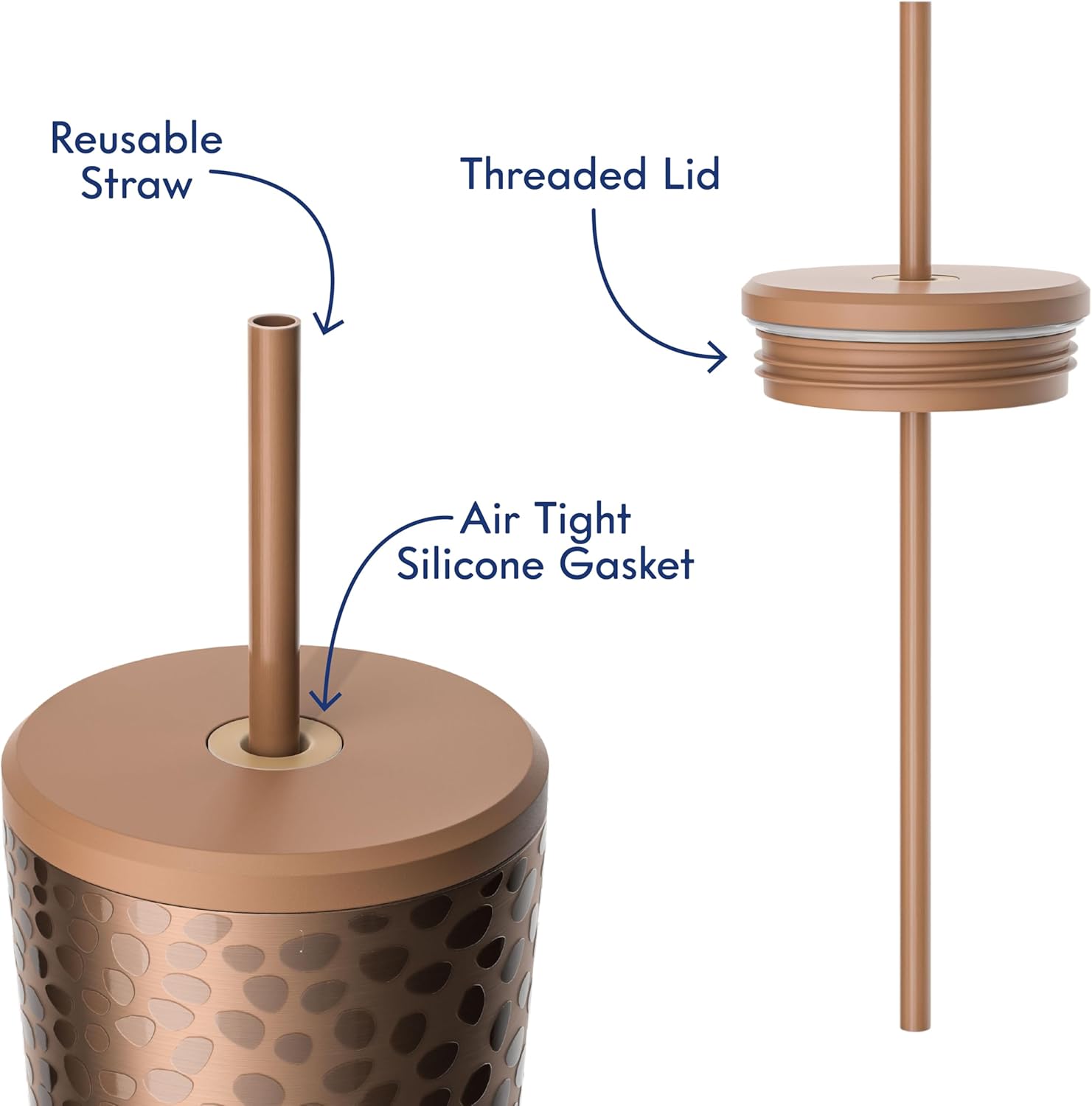 24oz Stainless Steel Straw Tumbler with Triple Insulation & Copper Lining – Keeps Drinks Cold for 18 Hours & Hot for 6 – Spill-Resistant Threaded Lid with Reusable Straw and Sweat-Free (Copper Animal) - Image 5