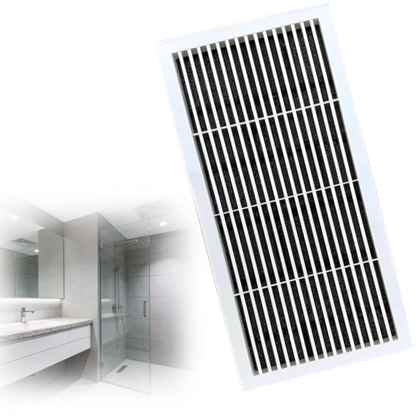 Copertura per Bocchetta di Ventilazione, 45x25 cm, Bianca, con griglia di Ritorno Aria Fredda a lamelle e Filtro, per impianto di climatizzazione Domestico, Flusso d'Aria Regolabile, disponi