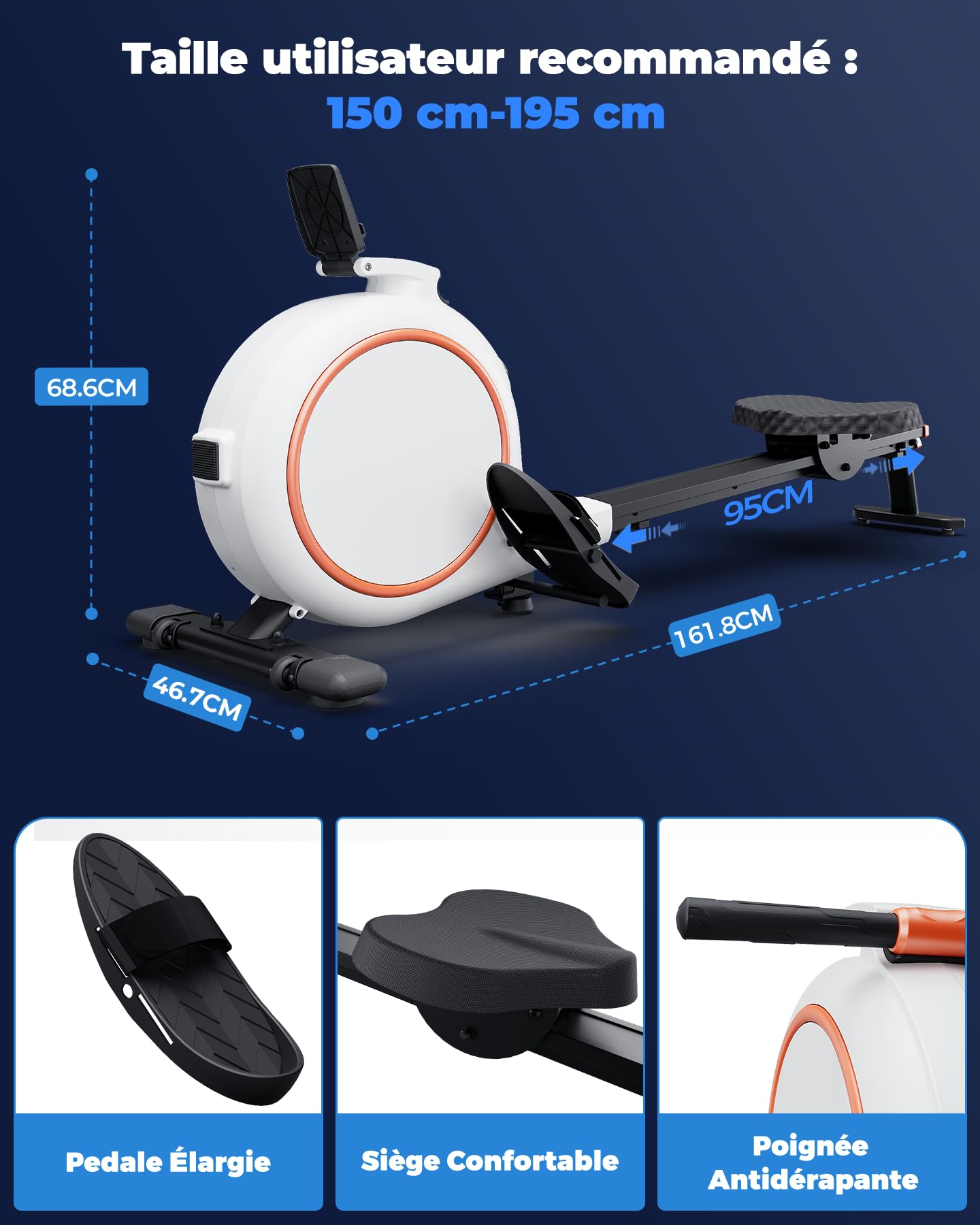 Copant Rameur Magnétique pour Usage Domestique, 32 Niveaux de Résistance, Max 136KG, Rameur Cardio APP Contrôle, avec Support de Tablette et Écran LCD