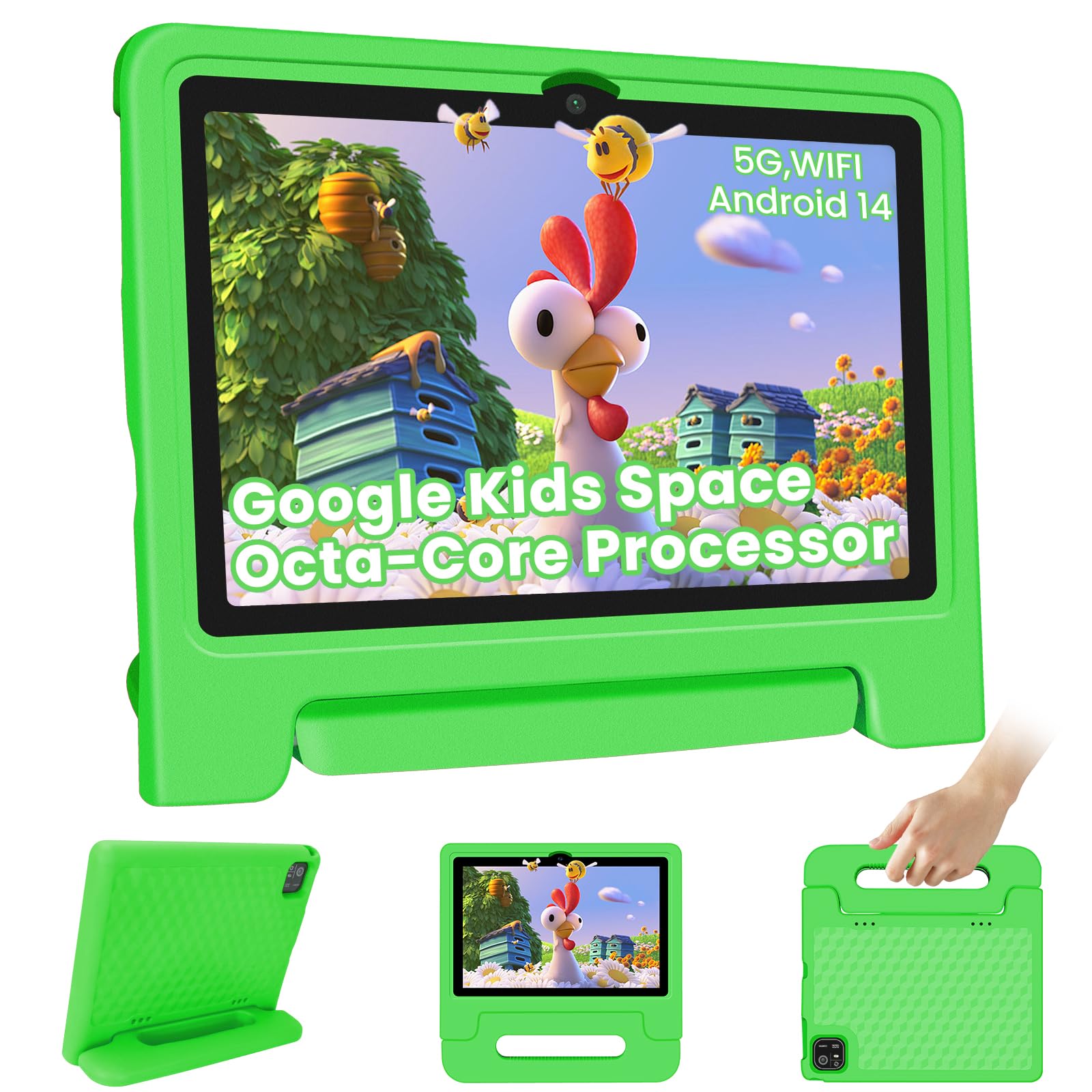 Iconiotk Kids Tablet 10.1 inch Android 14 Octa-Core 64GB 6000mAh Kids Space Parental Control 1280 * 800 HD Touchscreen Shockproof Case Dual Camera