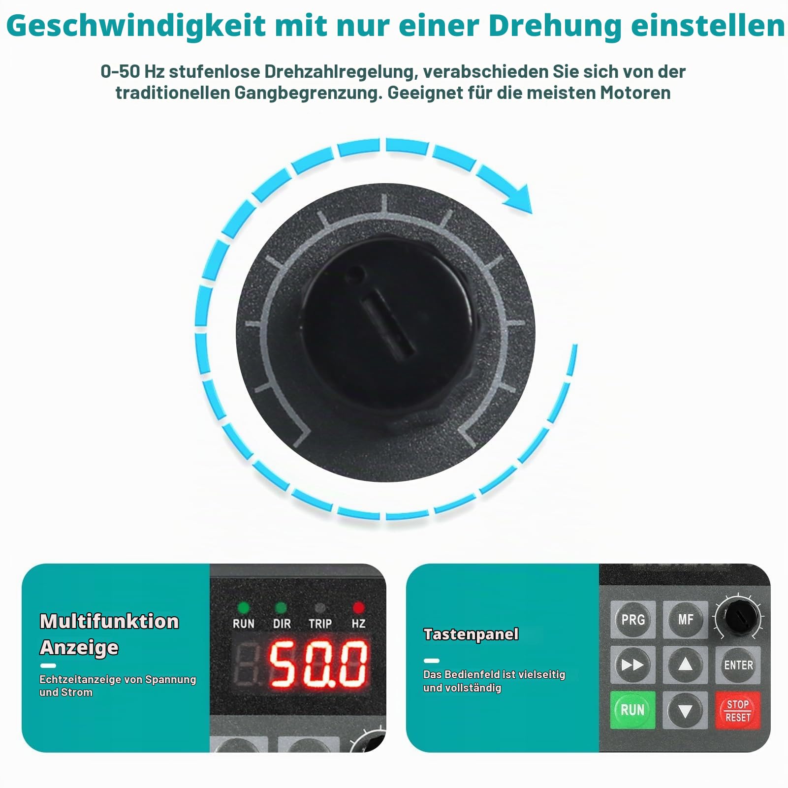 Frequenzumrichter 230V 0.75KW VFD Motordrehzahlregler 1 Phasen Eingang 3 Phasen Ausgang CNC Numerisch Gesteuerter Frequenzumrichter mit 2M Verlängerungskabel.
