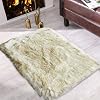 Carvapet 2x3 Faux Sheepskin Area Rug Fluffy White with Brown Tips Shaggy Carpet, Soft Rectangle Bedside Mat for Bedroom Living Room Chair Sofa Decor