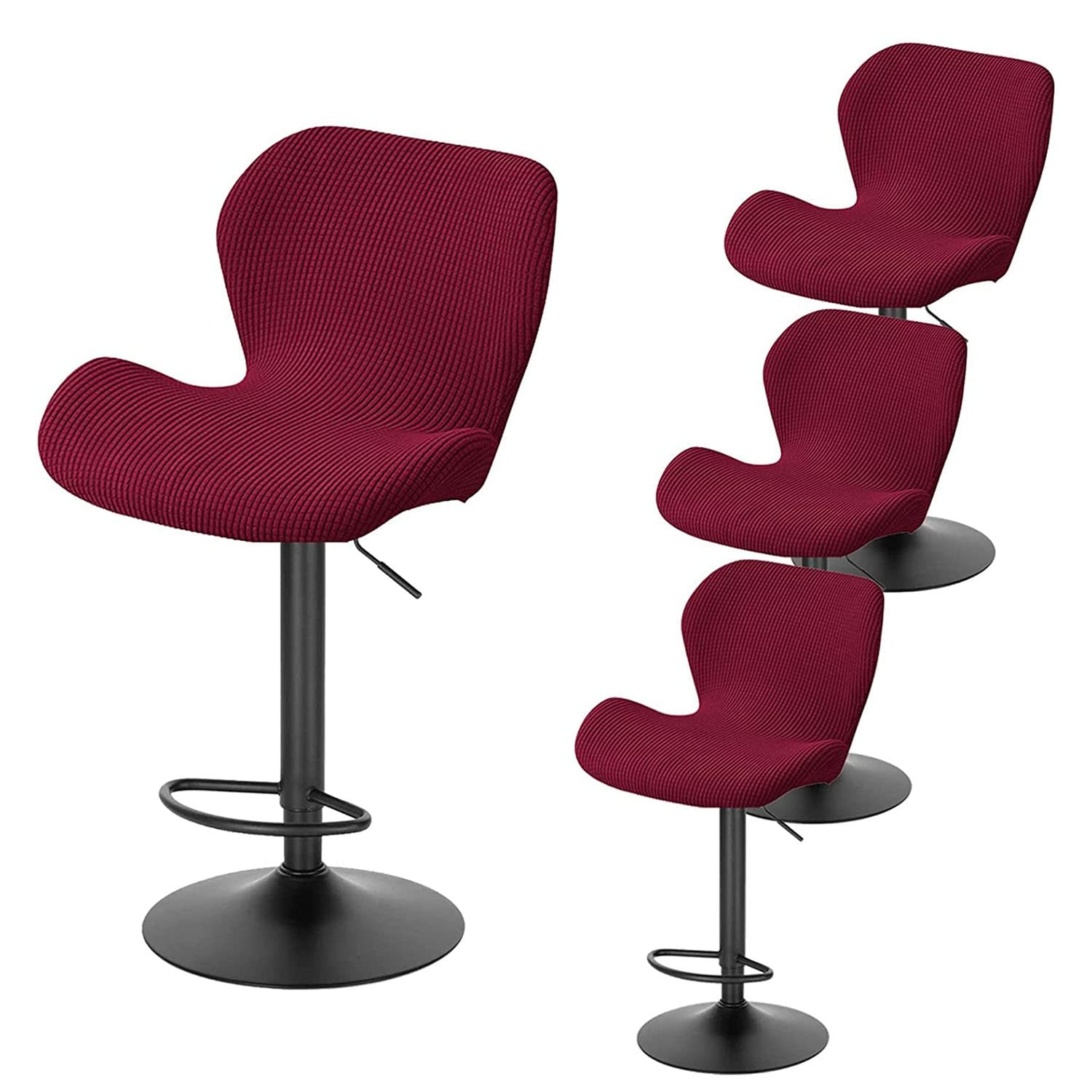 XGANGM Stretch Bar Stools Covers Slipcovers Curved Counter Swivel Pub Bar Chair Slipcovers Set of 2/4/6 Low Back Modern Bar Stools Chairs Protector Covers Kitchen/Dining Room,red,4PCS