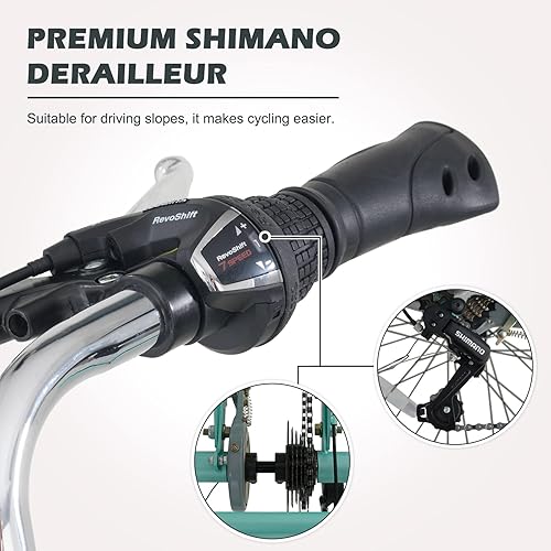 Vista 131 de H&ZT Triciclo para adultos, bicicleta de 3 ruedas, triciclo crucero, con engranaje de 7 velocidades, mango de freno de estacionamiento, escalón