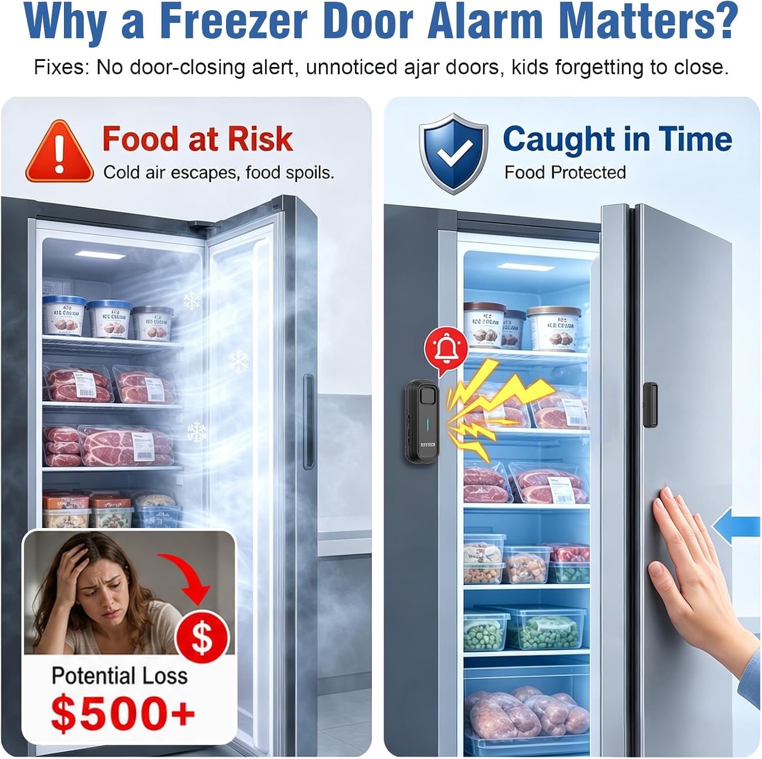 DAYTECH Freezer Door Alarm When Left Open with 0-4Mins Delay, Black 3PCS image 2