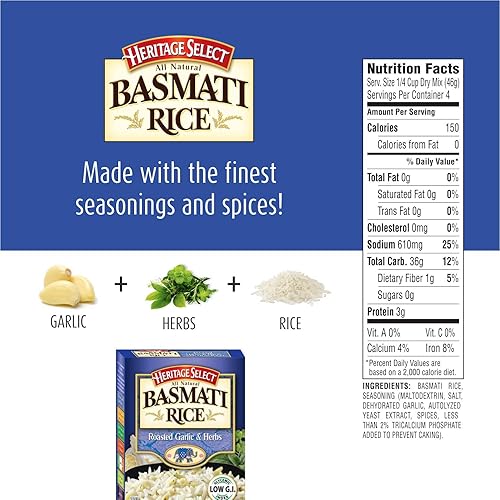 Miniatura 2 de Heritage Select Arroz basmati premium  Ajo asado y hierbas caja de 6.5 onzas (paquete de 6)  Guarnición de arroz pilaf saborizado  Sin OMG, vegano,