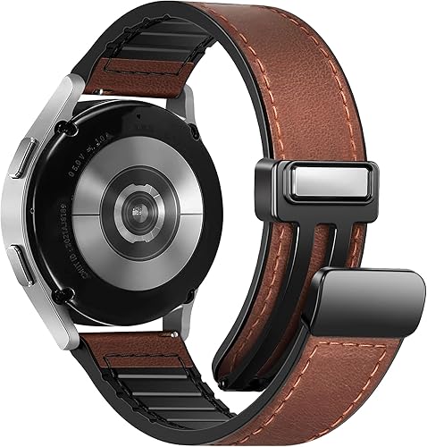 Correa de cuero magnética compatible con Samsung Galaxy Watch 7/6/5/4/Active 2 40mm 44mm/Watch 6 Classic 43mm 47mm/Watch 5 Pro 45mm/Watch 4 Classic
