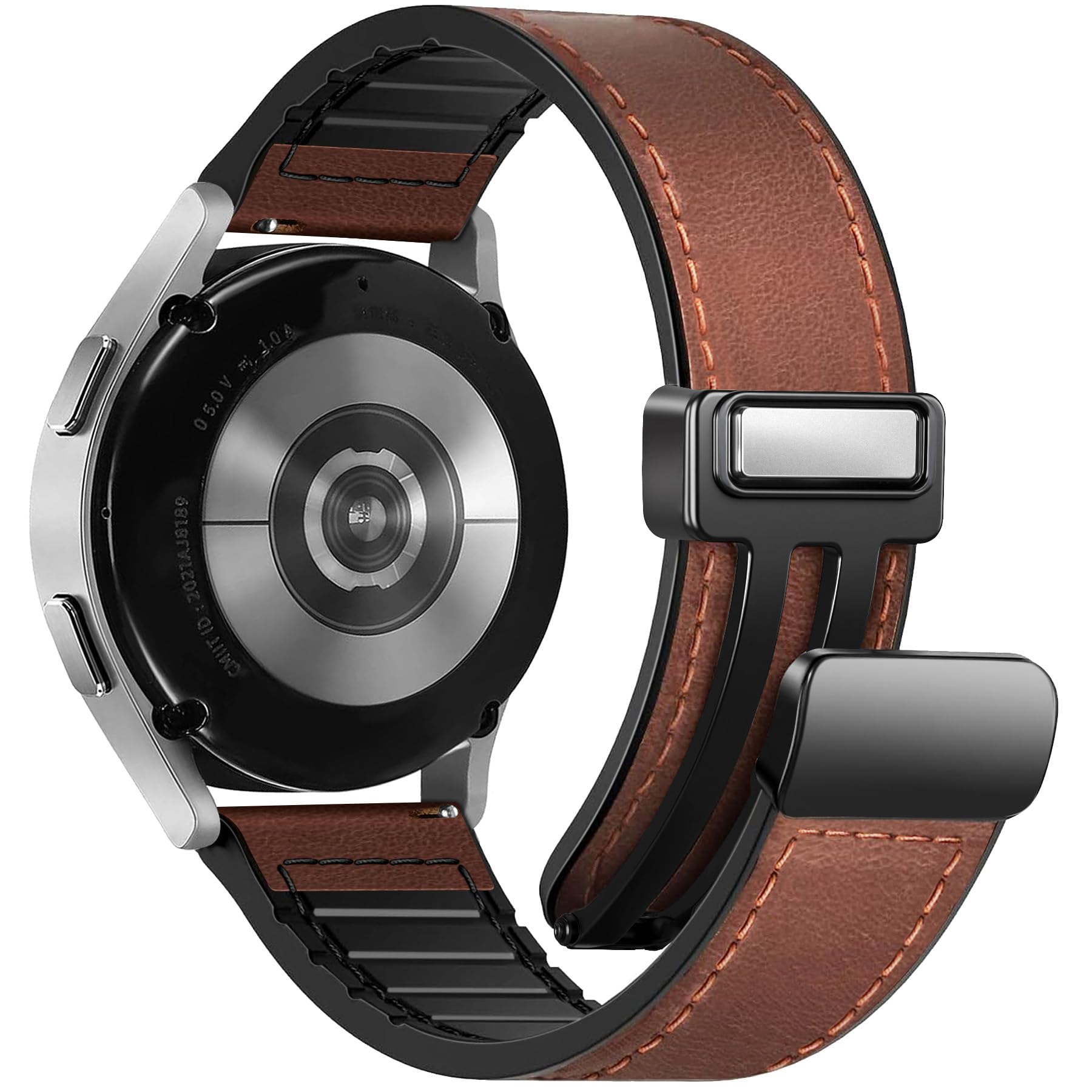 Magnetic Leather Band Compatible with Samsung Galaxy Watch 7/6/5/4/Active 2 40mm 44mm/Watch 6 Classic 43mm 47mm/Watch 5 Pro 45mm/Watch 4 Classic 42mm 46mm, 20mm Strap for Men