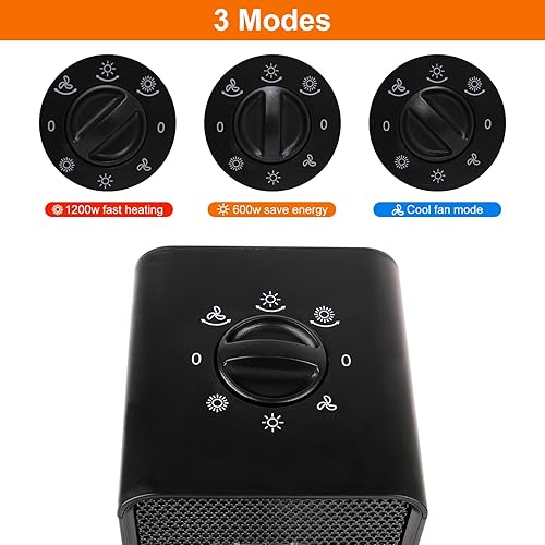 Miniatura 4 de AUMIO Space Heaters for Indoor Use Portable Heater 1200W PTC Electric Heater with Thermostat, 90 Oscillating, 3 Modes,Safety Protection,Fast Heating