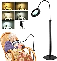 Vista 10 de Lupa 10X con luz y soporte, lámpara de pie flexible de cuello de cisne de 24 pulgadas, LED 3 en 1, 5 modos de color, lupa iluminada regulable sin