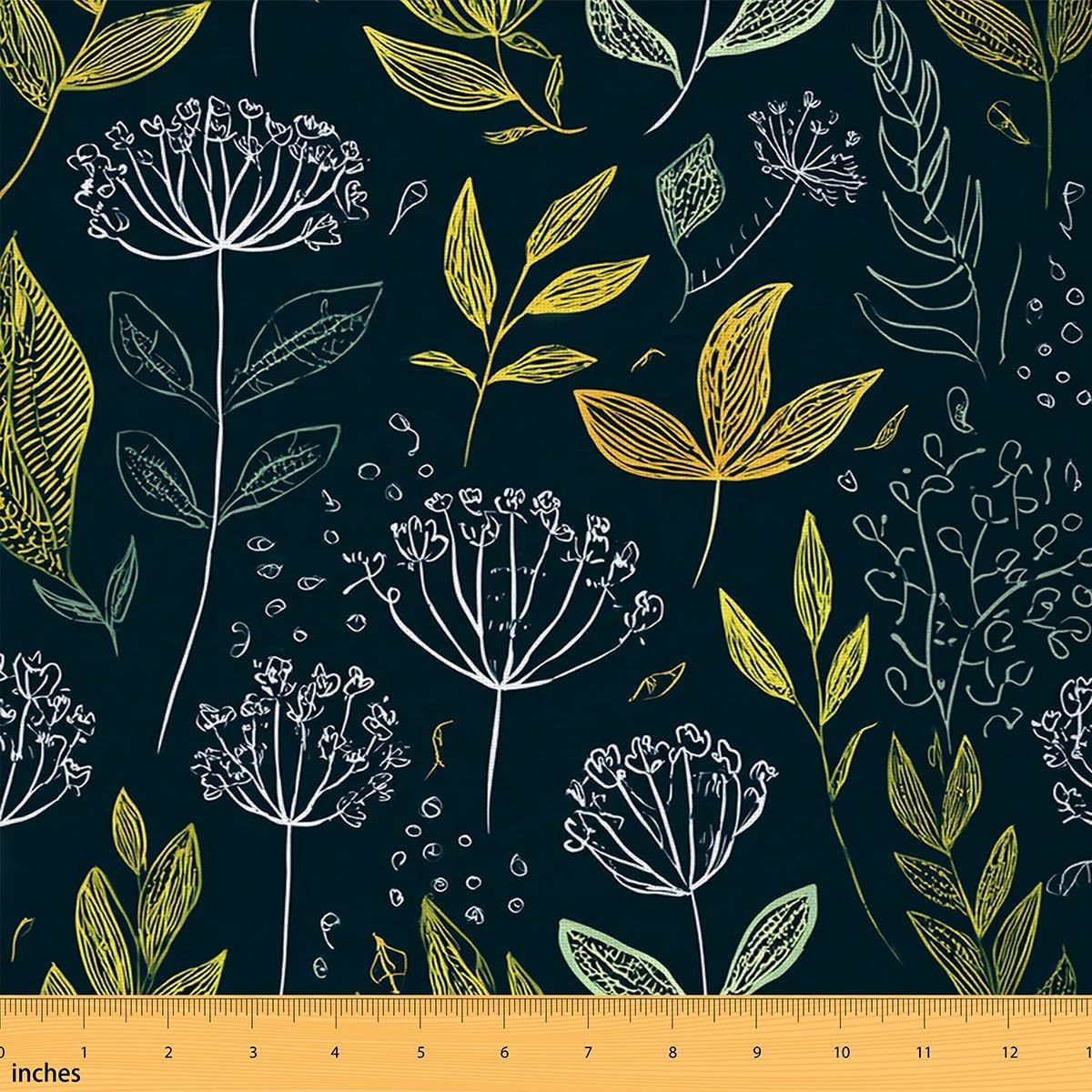 Feelyou Bontanical Fabric by The Yard, Cartoon Floral Branches Doodle Theme Upholstery Fabric for Chairs and Home DIY Projects, Nature Theme Decorative Waterproof Fabric, 3 Yards, Dark Green