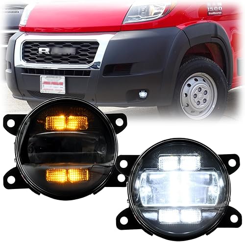 NSLUMO Conjunto de lámpara antiniebla LED de repuesto para Ram Promaster 1500 2500 3500 2014-2023 Switchback ámbar blanco DRL Lámparas de conducción