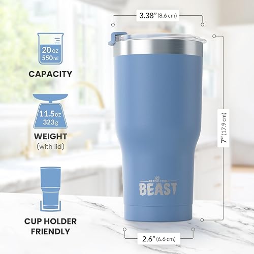 Miniatura 7 de Vaso de acero inoxidable BEAST con aislamiento al vacío de doble pared, para café o bebida fría, termo de viaje, 20 onzas (azul cielo tormenta)