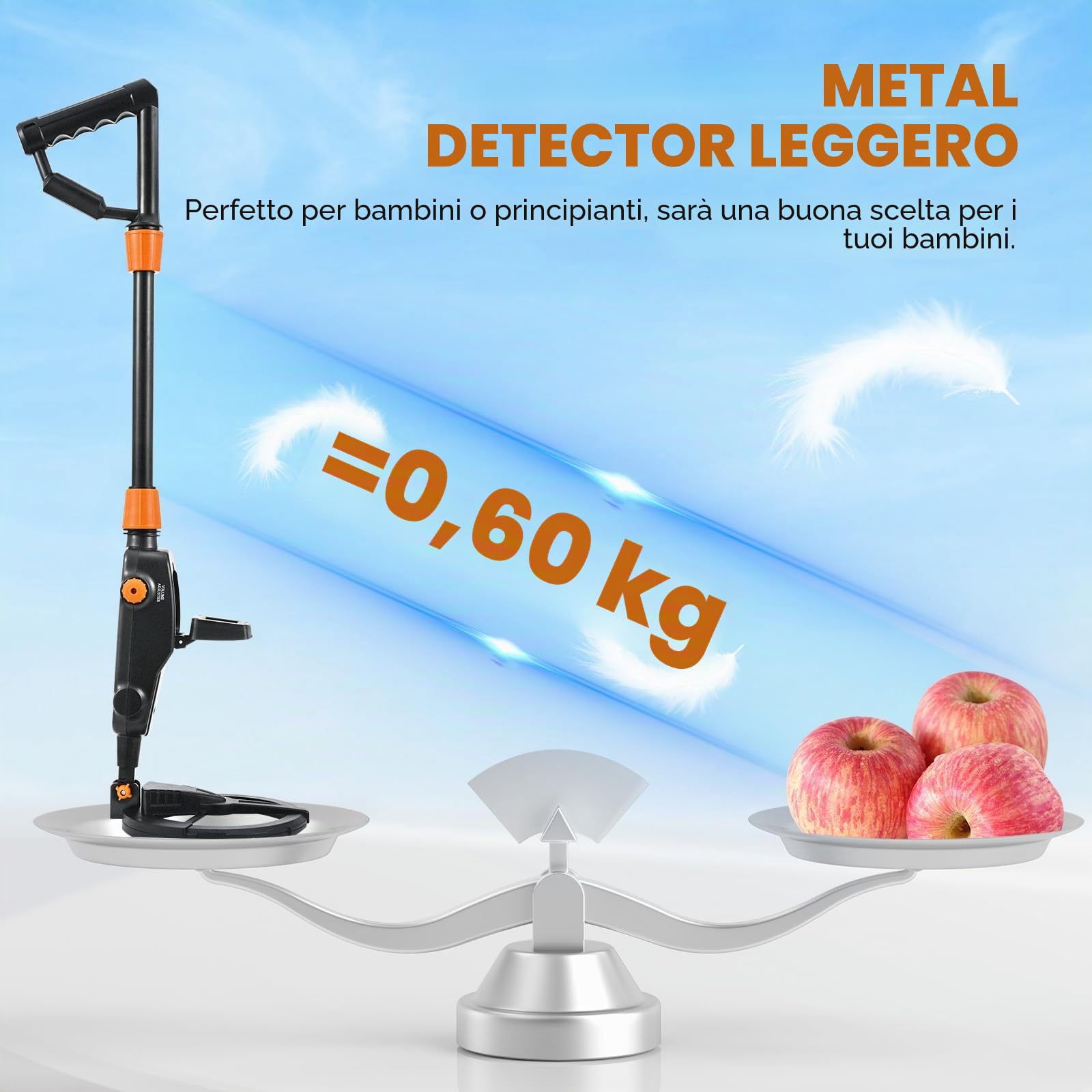 Metal Detector per Bambini, Metal Detector Leggero IP68 con Display LCD e Indicazione Sonora, Dotato di Bobina di Ricerca Impermeabile per Bambini (incluso zaino e pala)