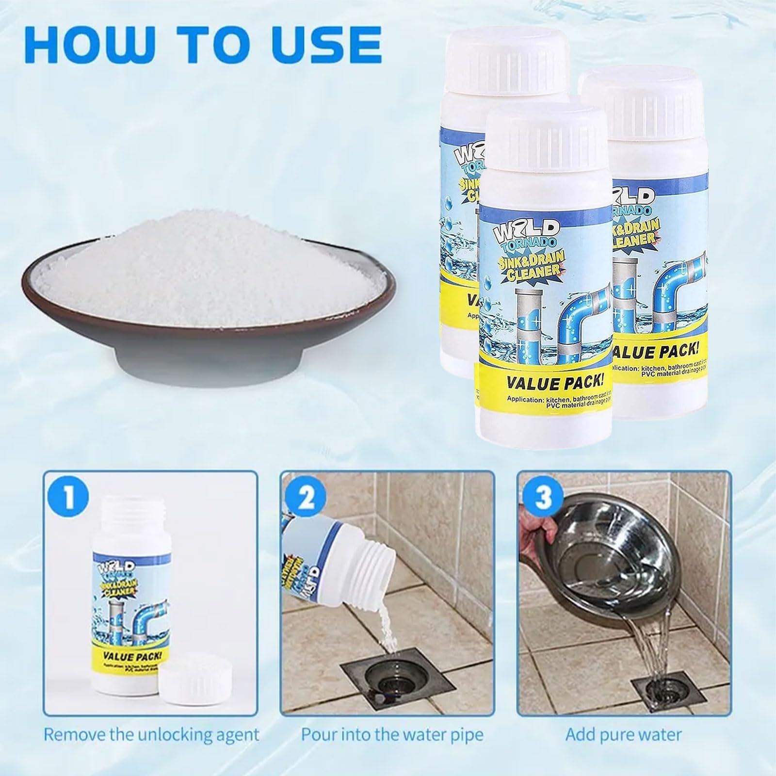 Detergente per tubi di scarico, Fuido per Scarichi e Lavandini, Stura Lavandini e Scarichir, Sgorgante Professionale, Disgorgante Professionale Forte, Rimuove capelli, Grasso e Residui di Sapone